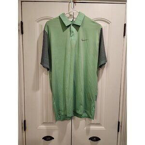 Nike Tiger Woods Collection Golf Polo Mens M Striped Green Snap Closure Dri Fit